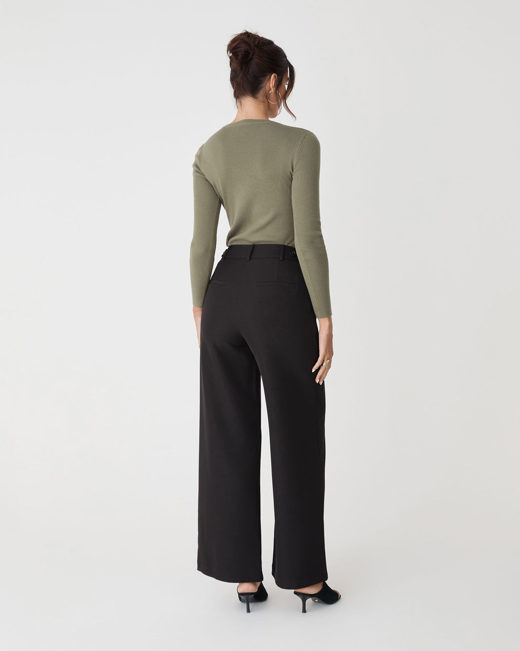 Vicky V-Neck Knit in olive leaf — back view