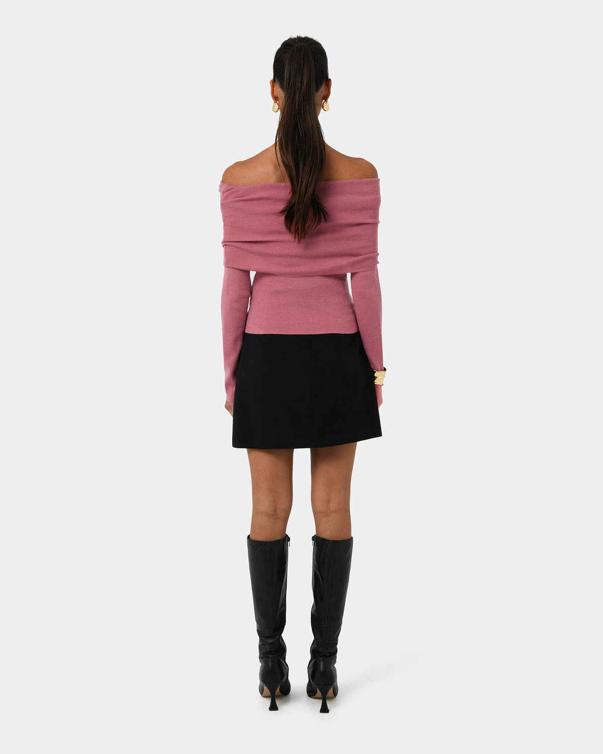 Ally Off Shoulder Knit in rose — back view