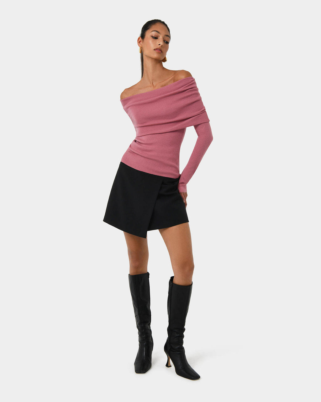 Ally Off Shoulder Knit in rose — full-length view