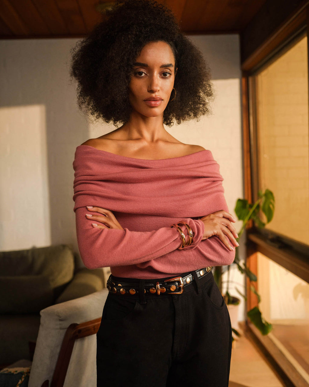 Ally Off Shoulder Knit in rose — alternate view