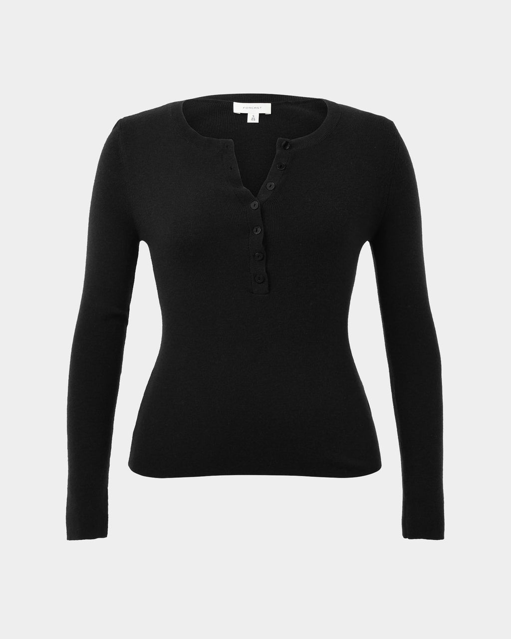 Henley Button Up Knit in black — product-only view