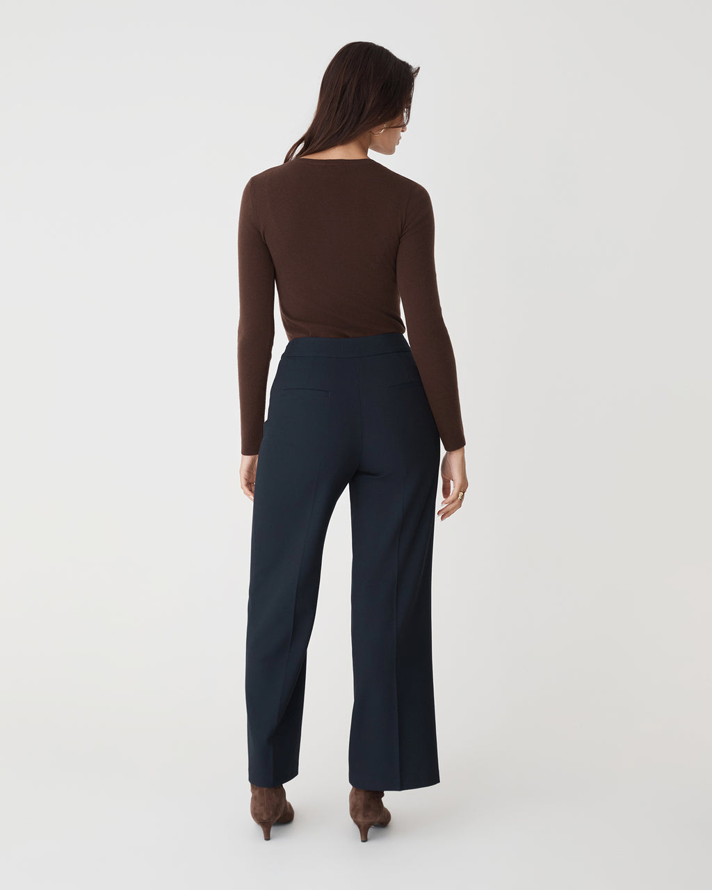 Henley Button Up Knit in chocolate — back view