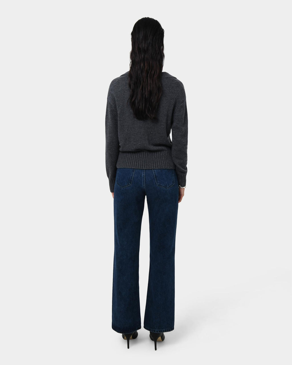 Mina Wool Blend Knit in marle grey — back view
