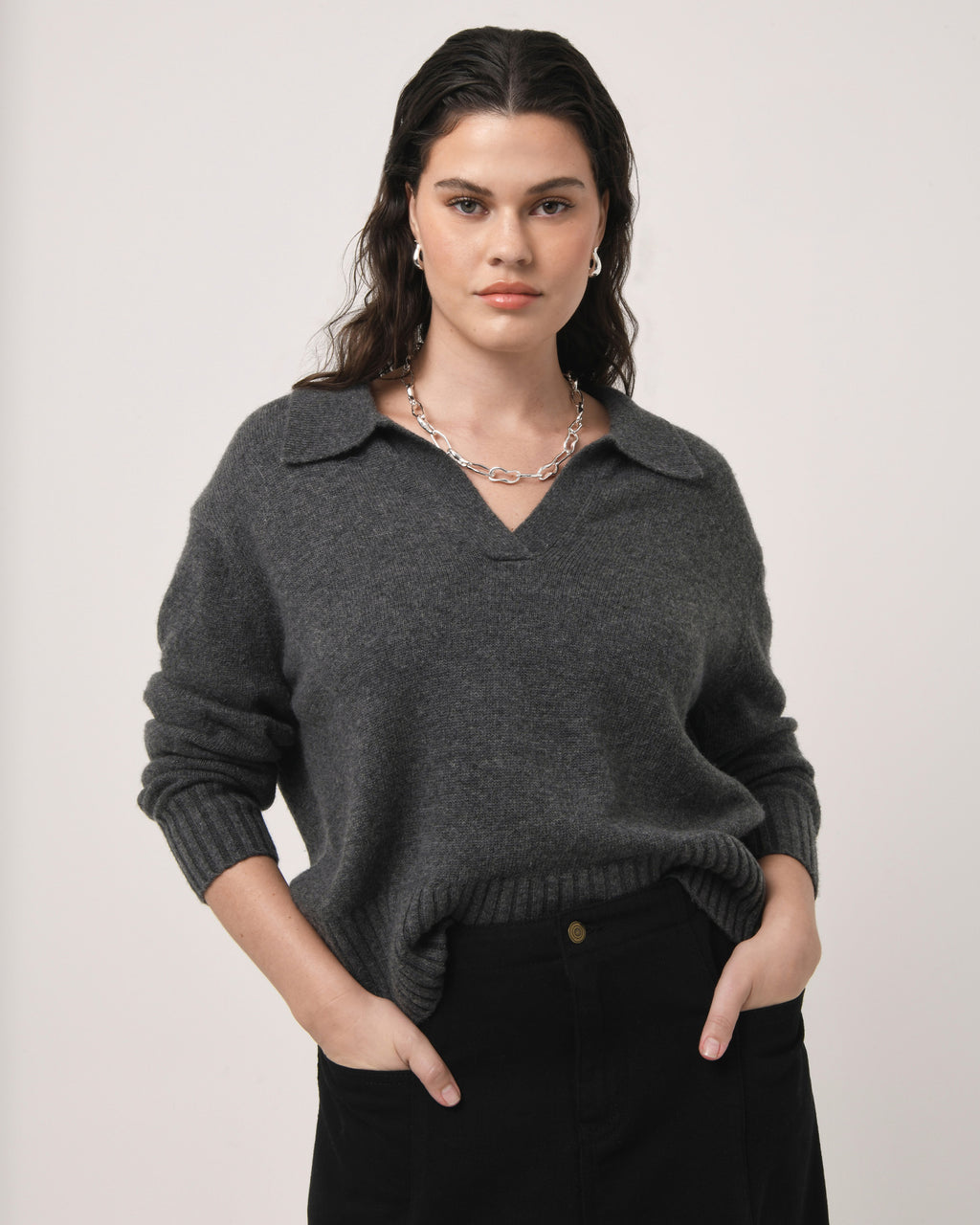 Mina Wool Blend Knit in marle grey — close-up view 2