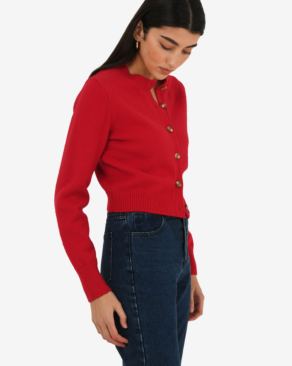 Alina Button Cardigan in red — side view