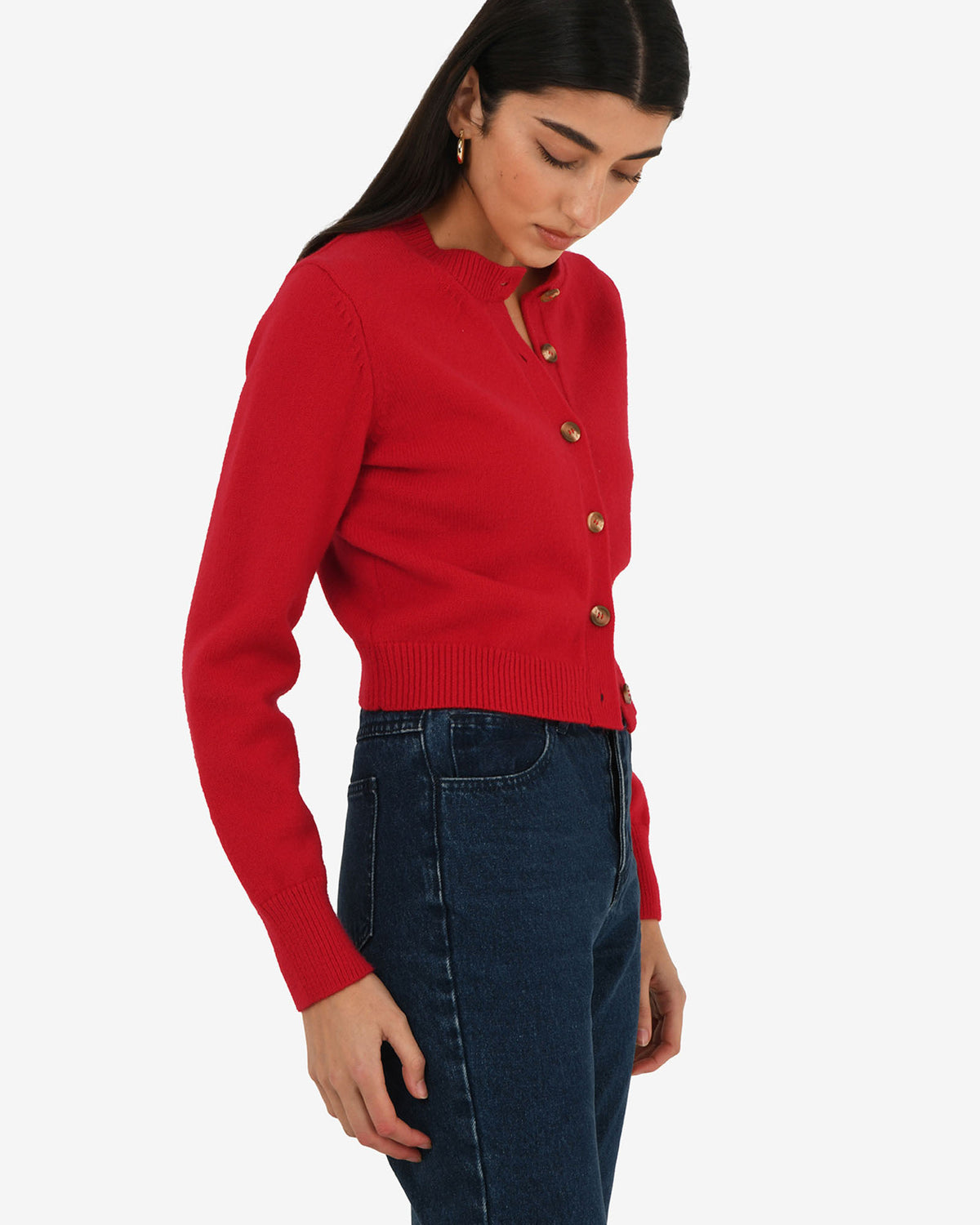 Alina Button Cardigan in red — side view