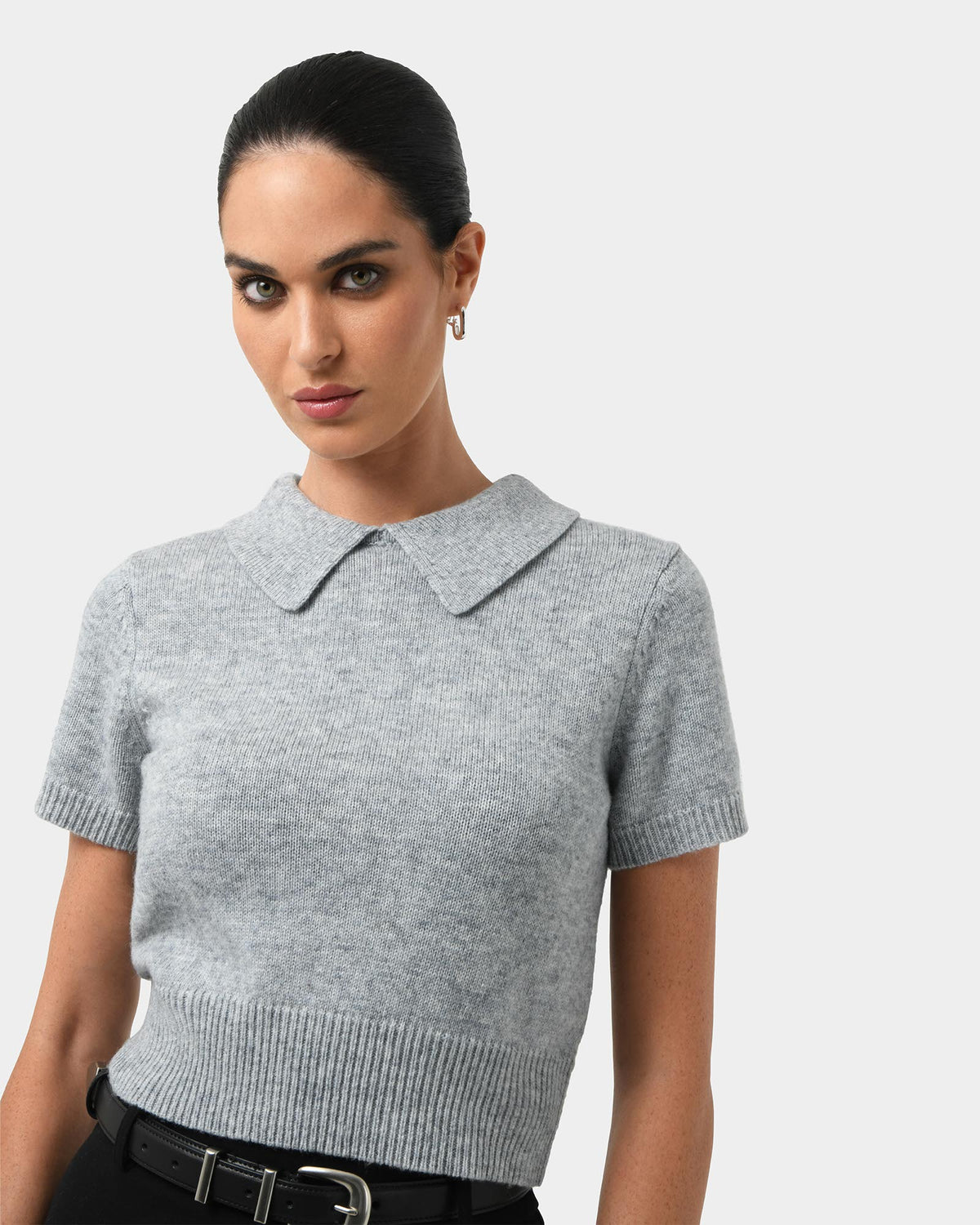 Jess Wool Blend Knit in marle grey — close-up view
