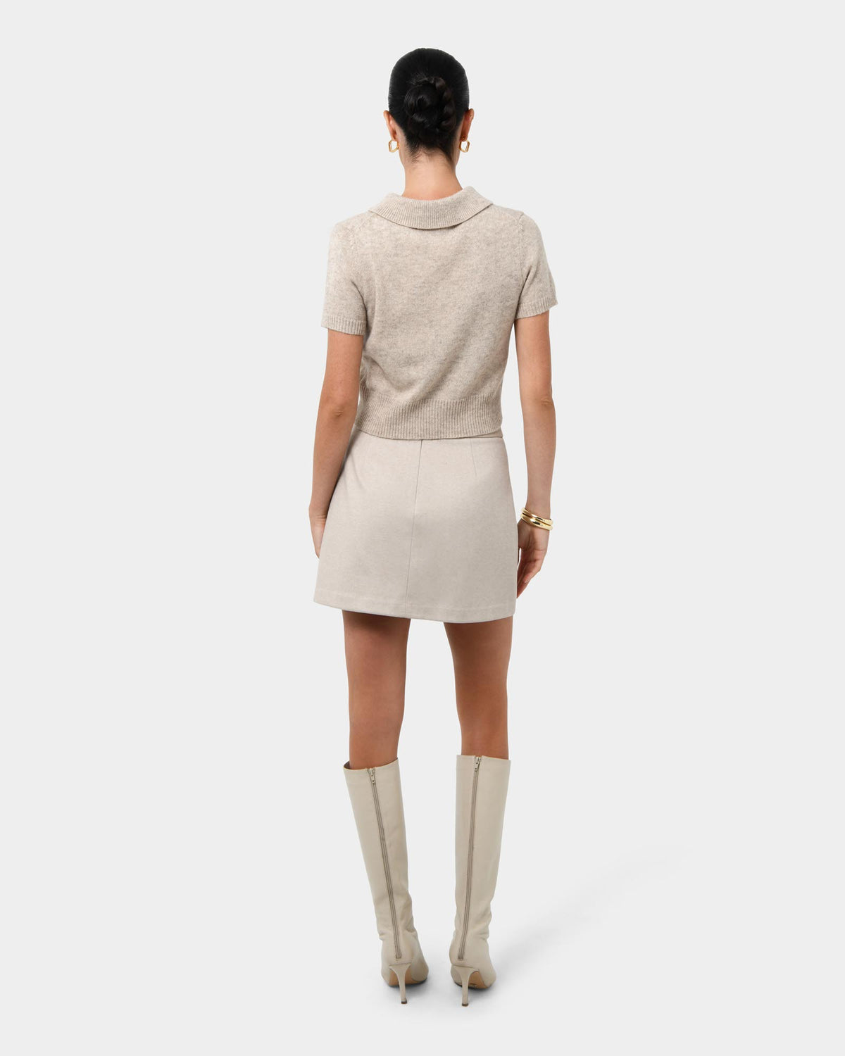 Jess Wool Blend Knit in oatmeal — back view
