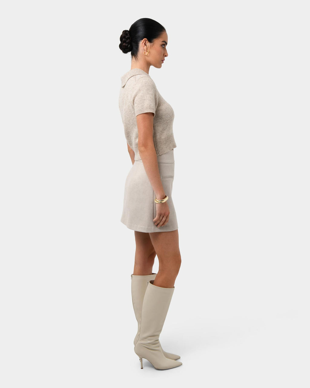 Jess Wool Blend Knit in oatmeal — side view