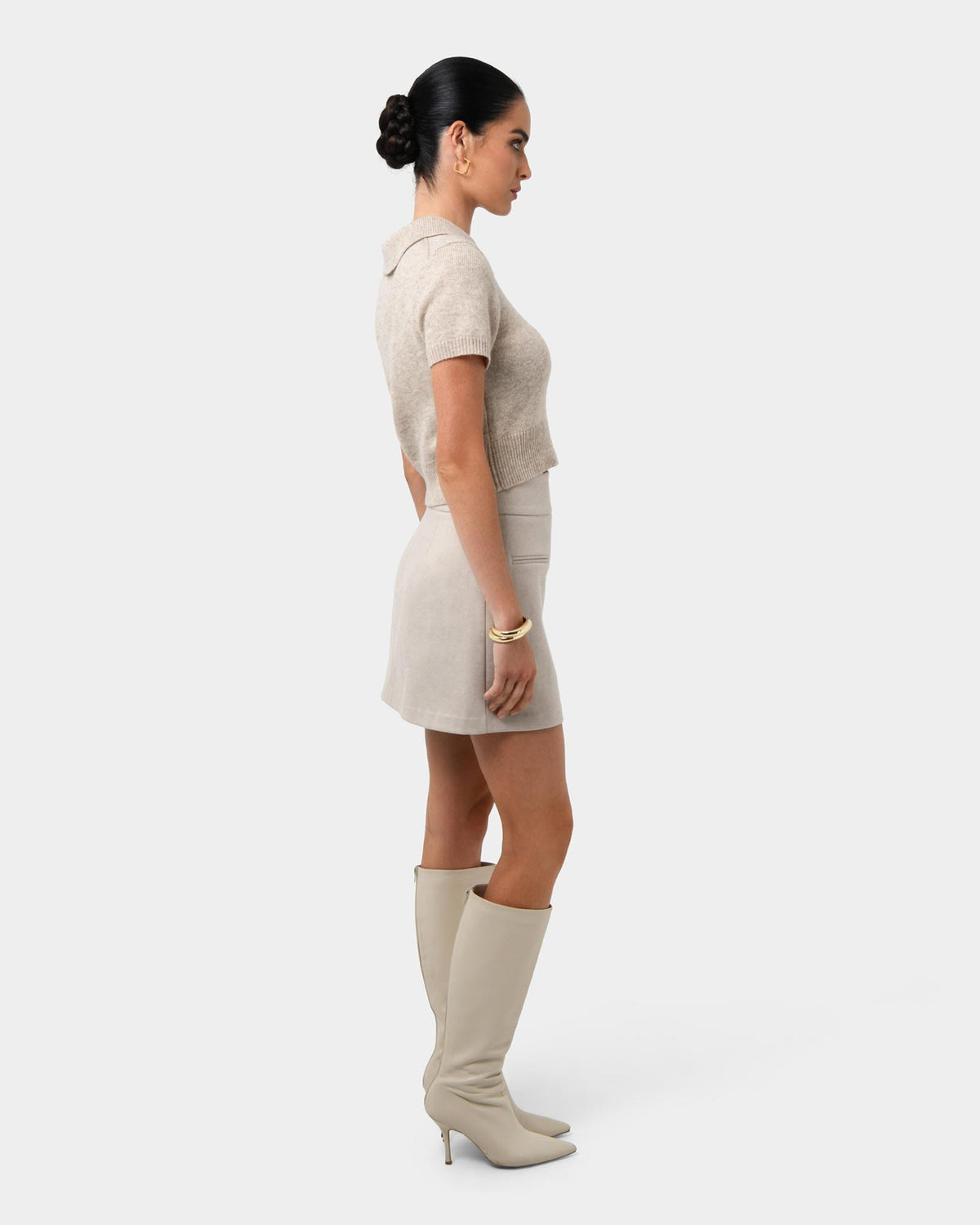 Jess Wool Blend Knit in oatmeal — side view