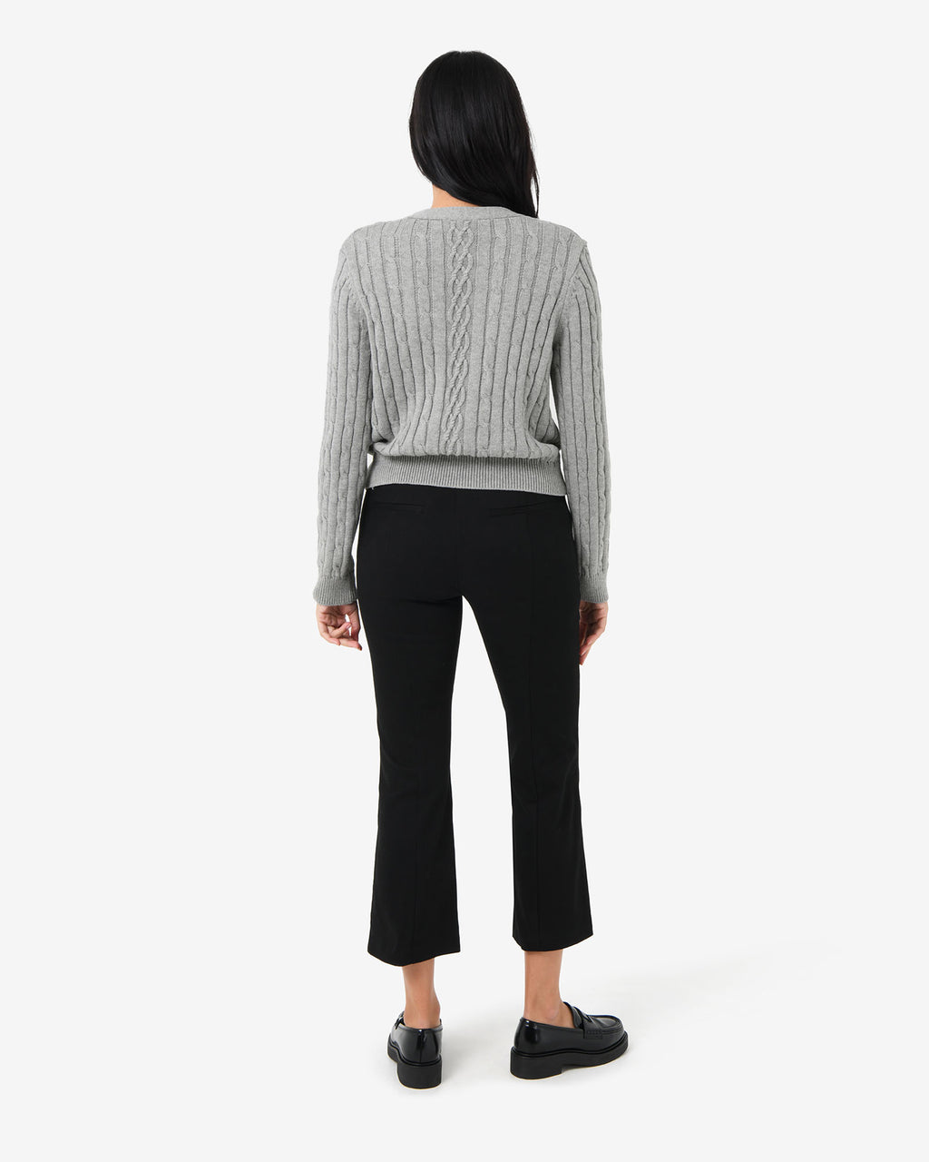 Rhodes Cable Knit Cardigan in grey — back view