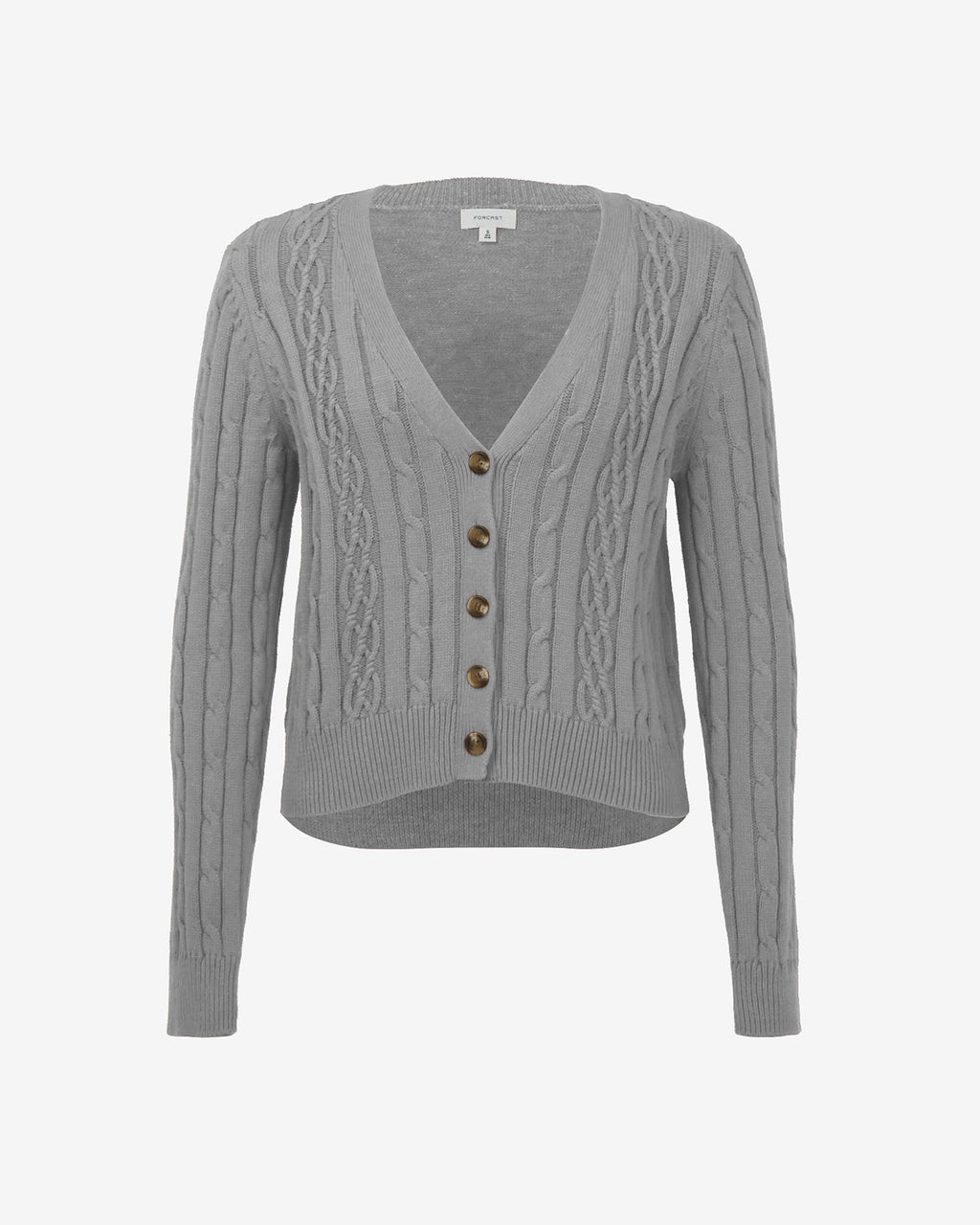 Rhodes Cable Knit Cardigan in grey — product-only view