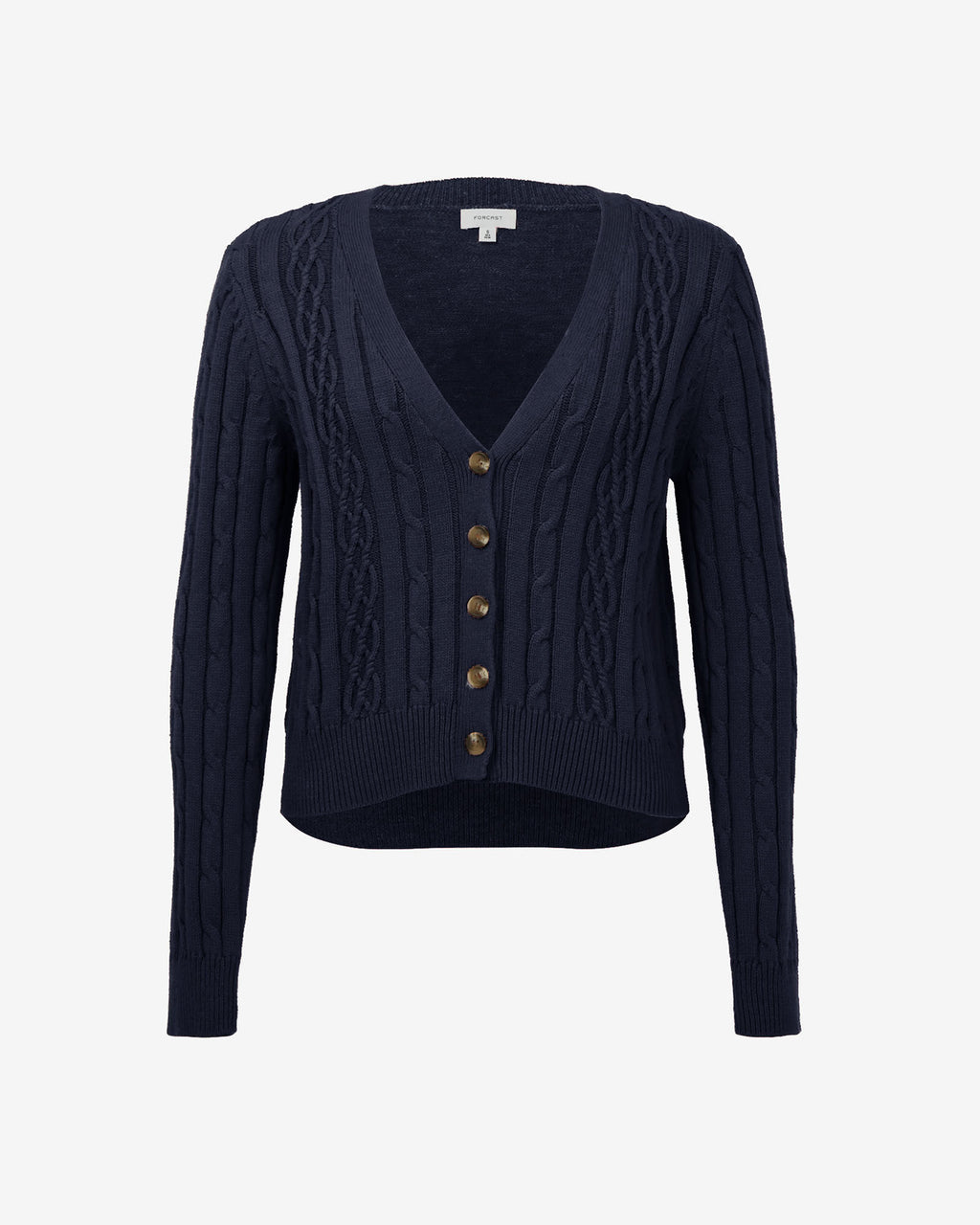 Rhodes Cable Knit Cardigan in navy — product-only view