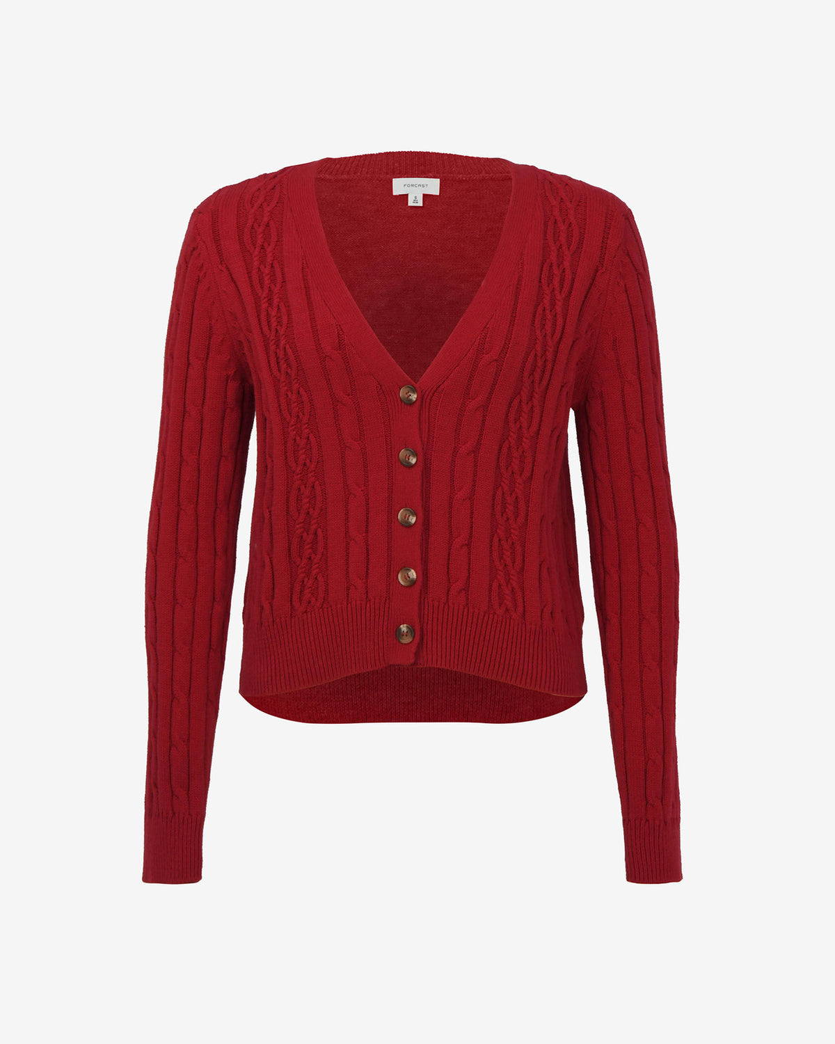 Rhodes Cable Knit Cardigan in red — product-only view