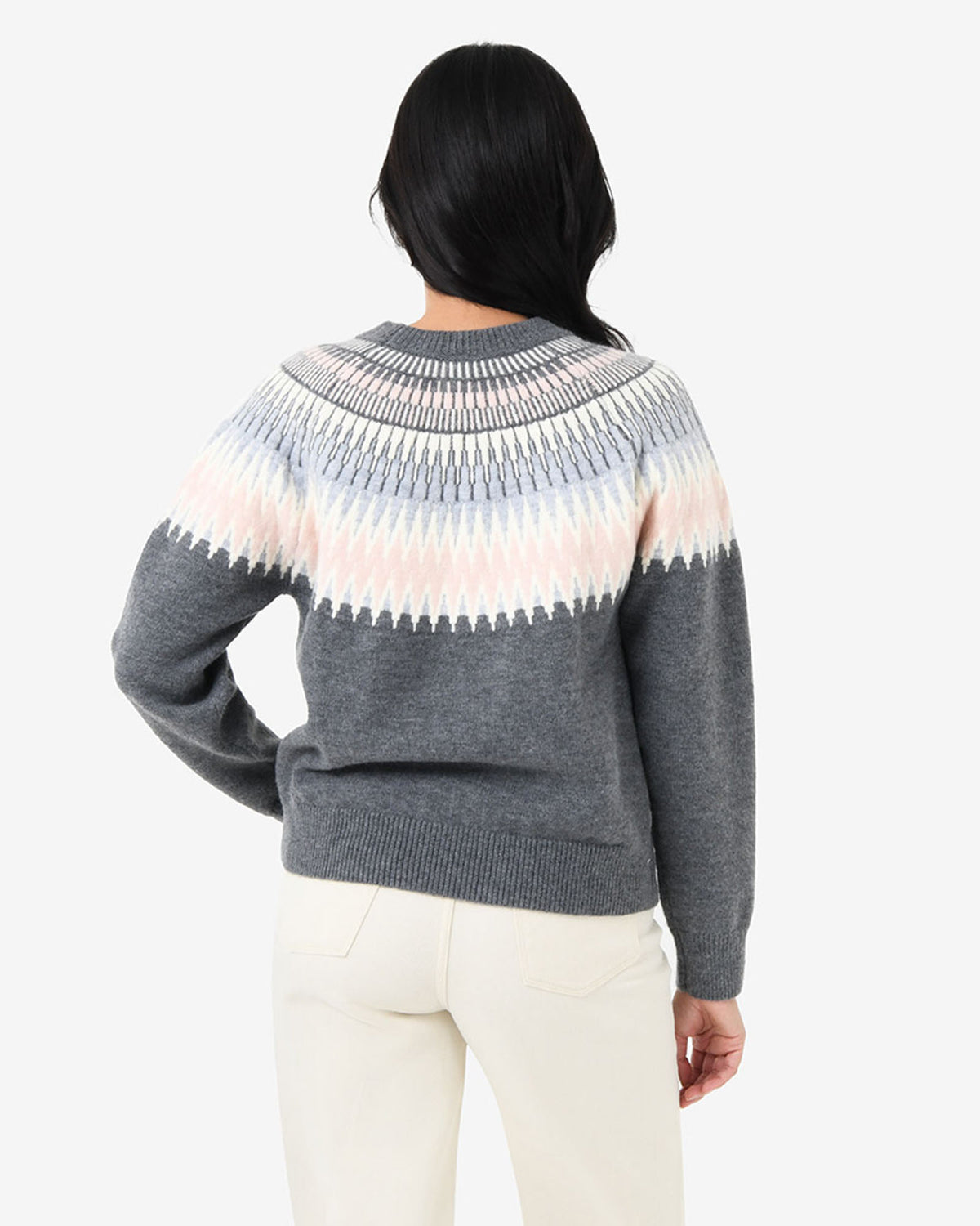 Natasha Fair Isle Sweater in pink charcoal — back view