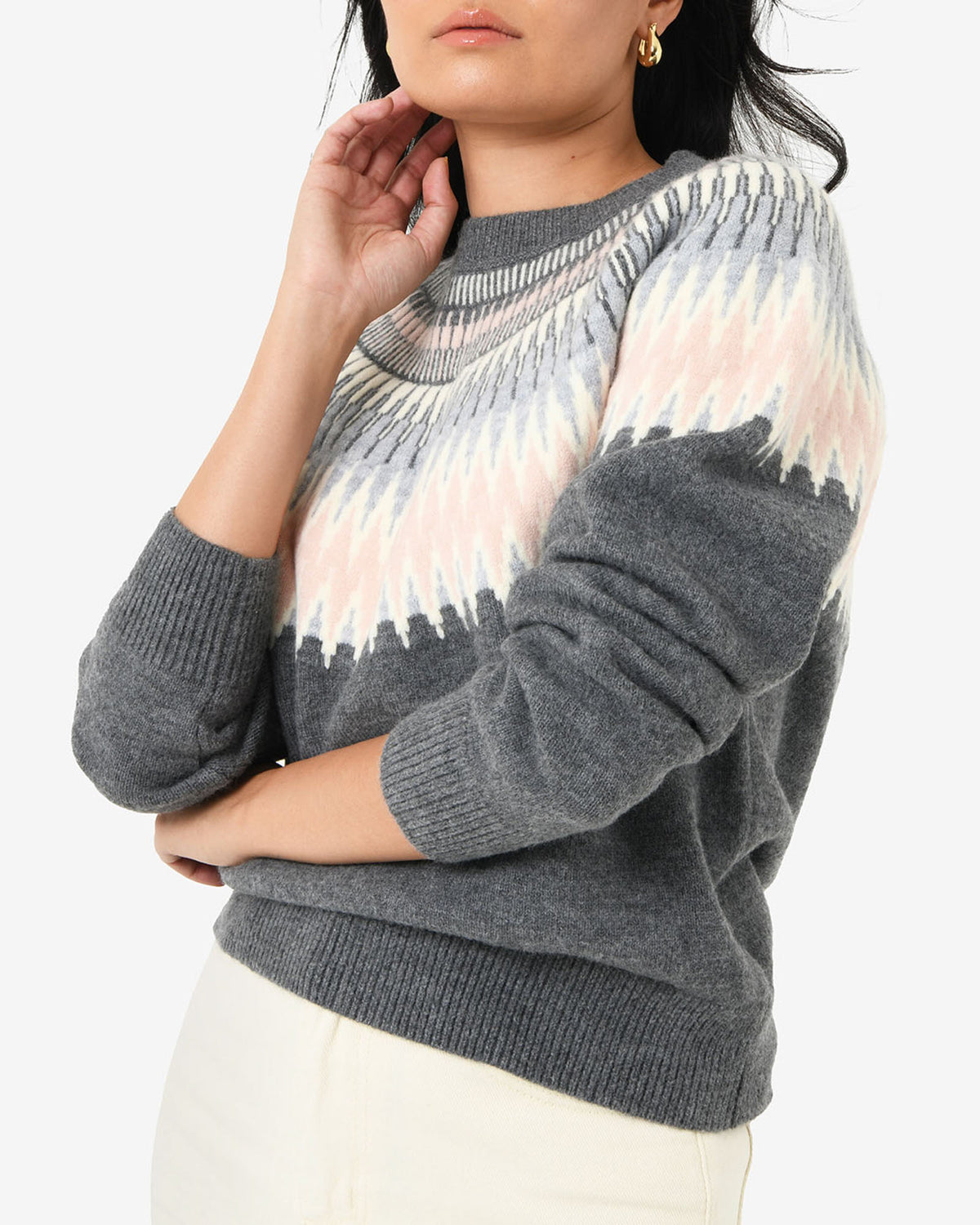 Natasha Fair Isle Sweater in pink charcoal — side view