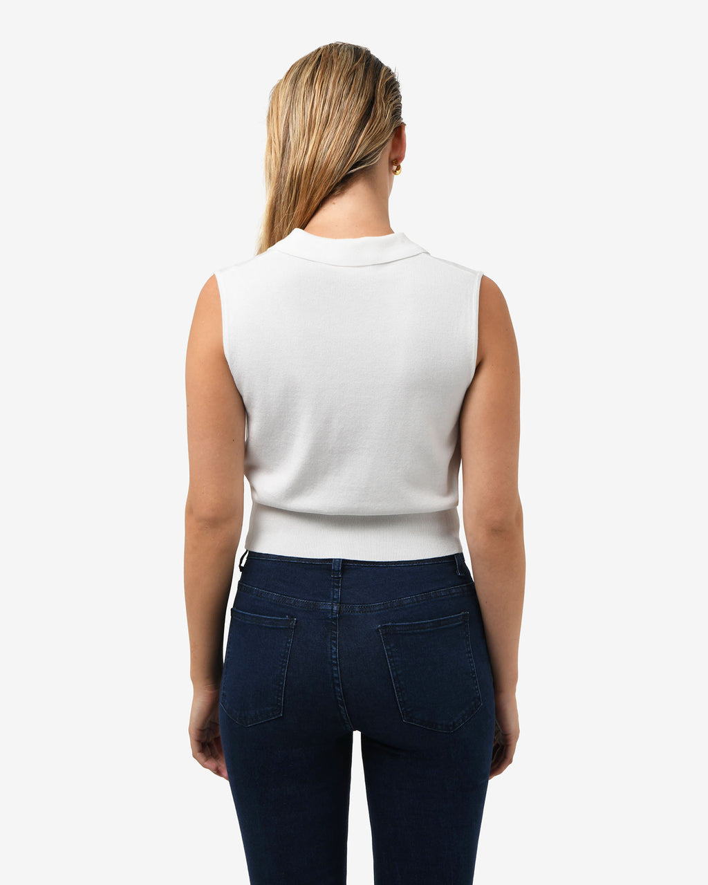 Collins Collar Knit Top in ivory — back view