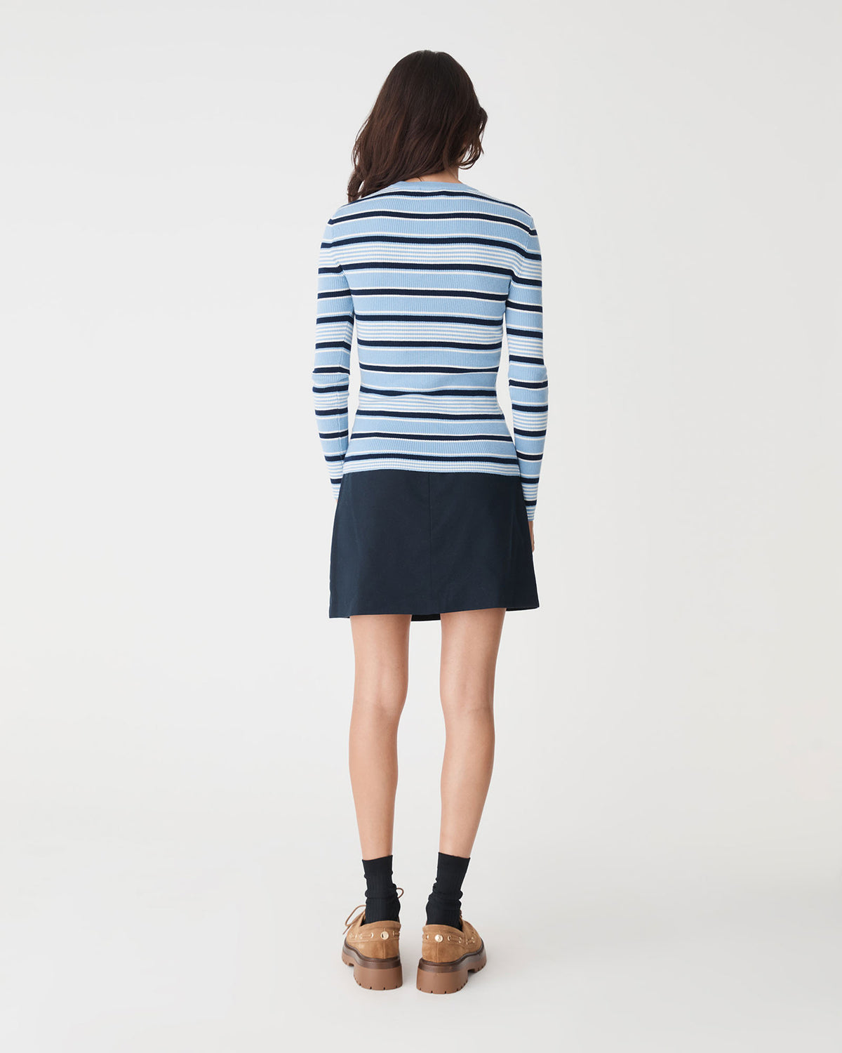 Jenny Wool Blend Knit in blue stripe — back view