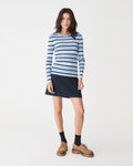 Jenny Wool Blend Knit in blue stripe — full-length view