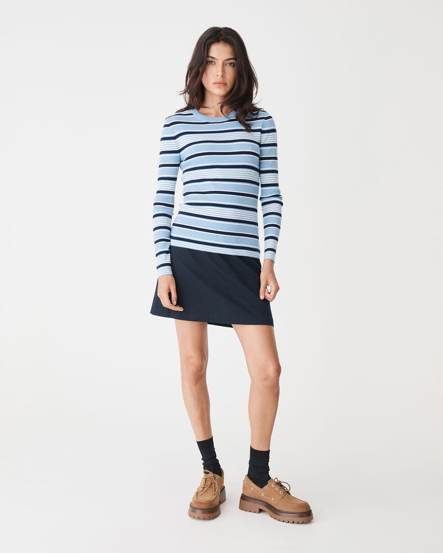 Jenny Wool Blend Knit in blue stripe — full-length view
