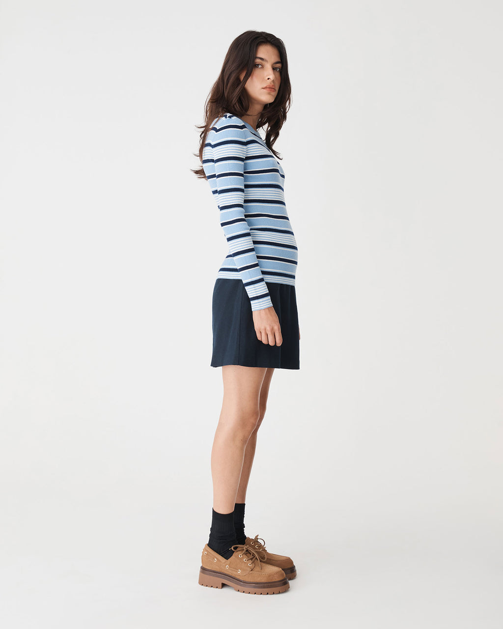Jenny Wool Blend Knit in blue stripe — side view