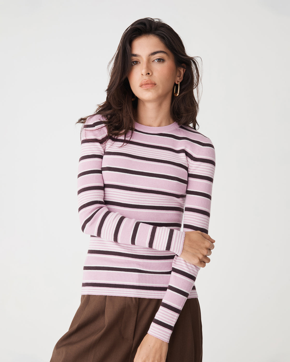 Jenny Wool Blend Knit in pink stripe — close-up view