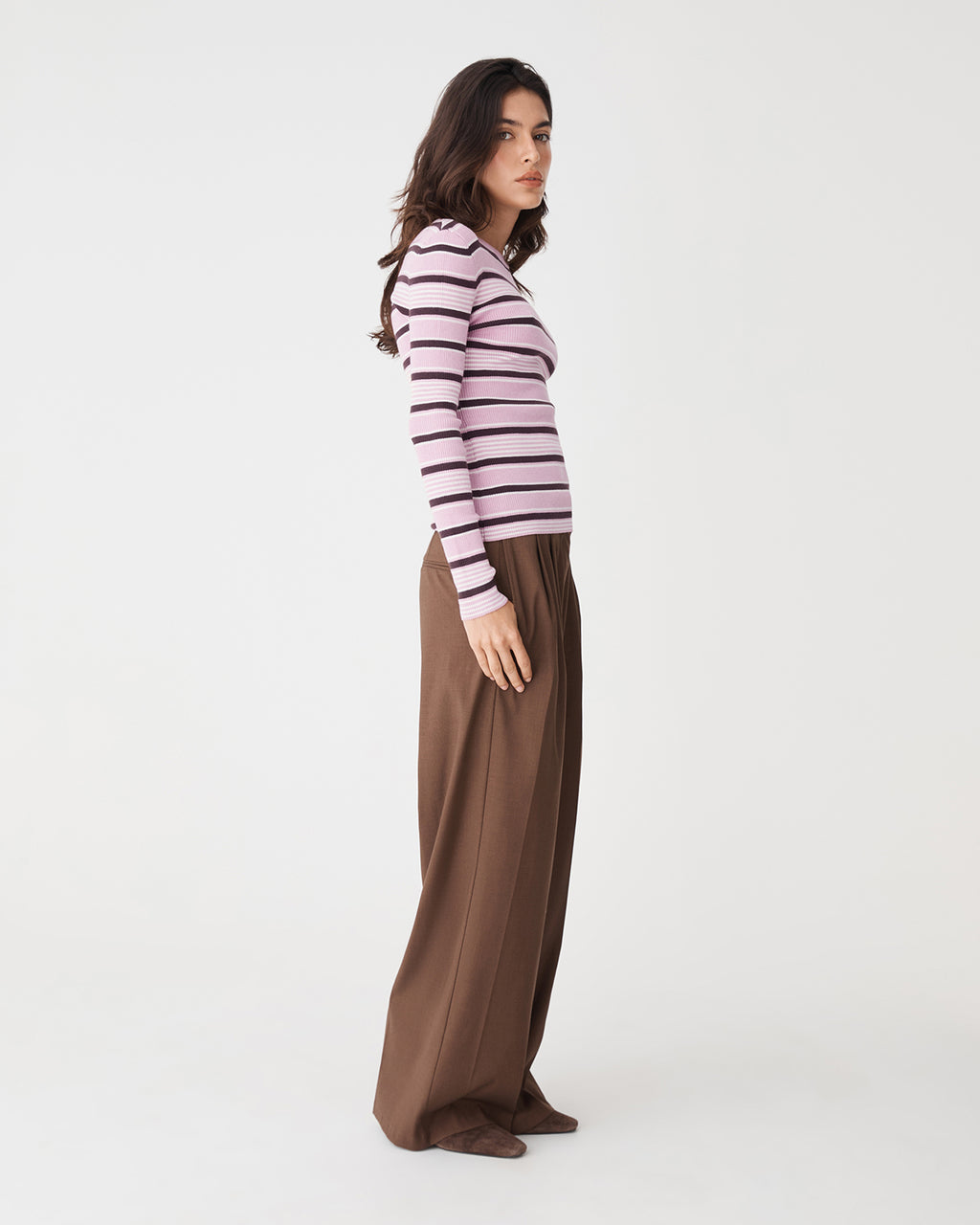 Jenny Wool Blend Knit in pink stripe — side view