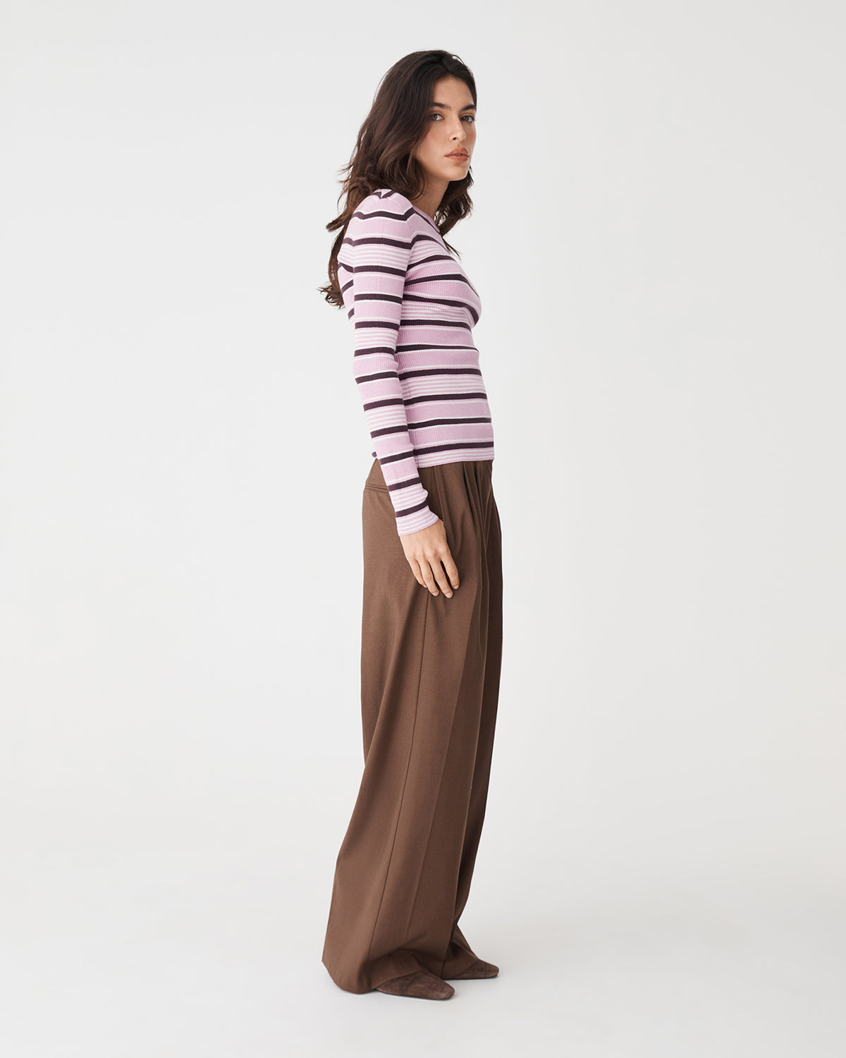 Jenny Wool Blend Knit in pink stripe — side view