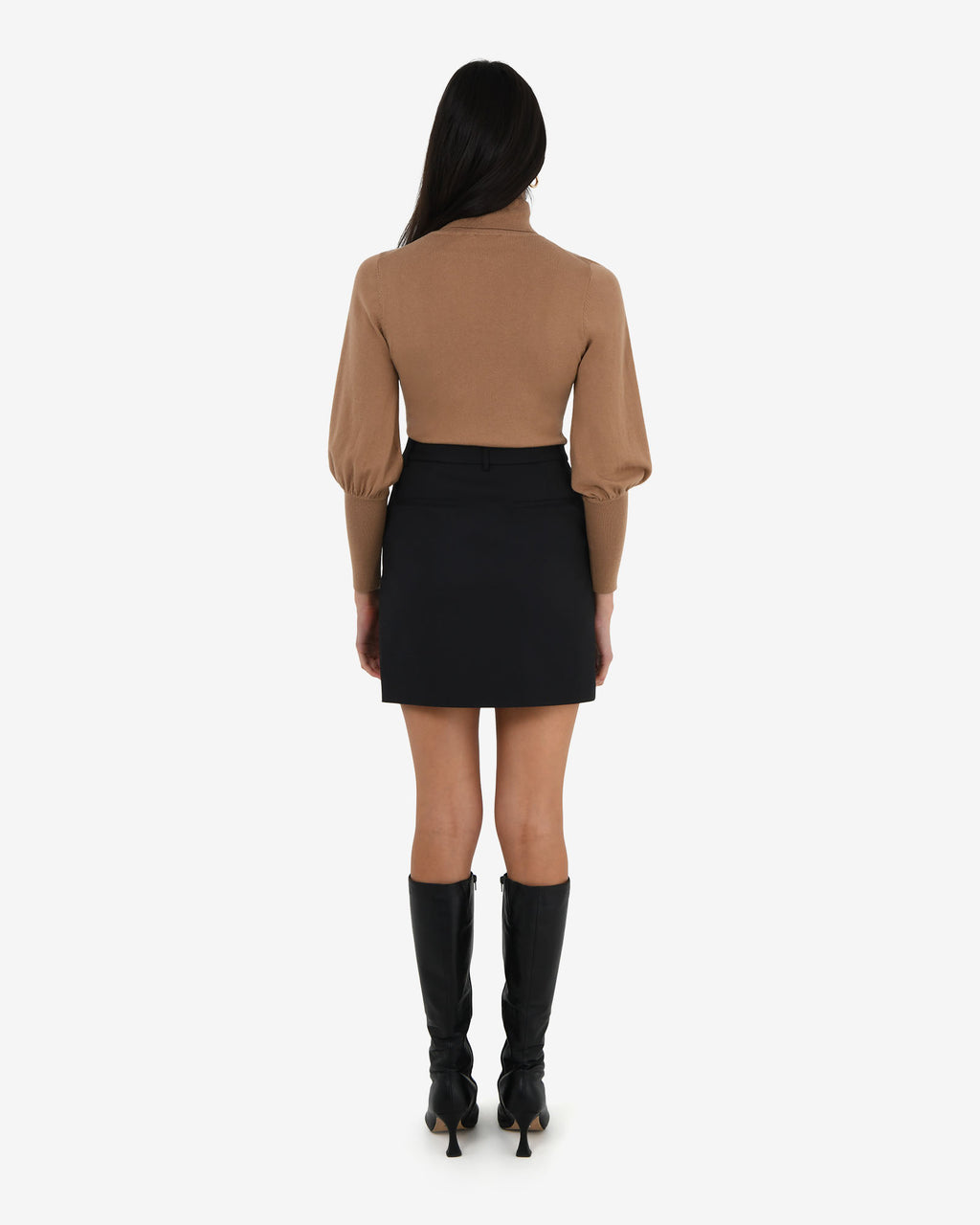 Nolan High Neck Knit in camel — back view