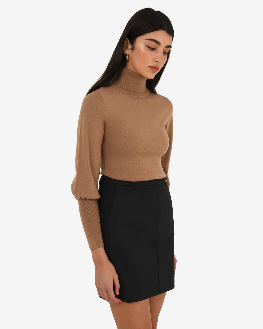 Nolan High Neck Knit in camel — side view