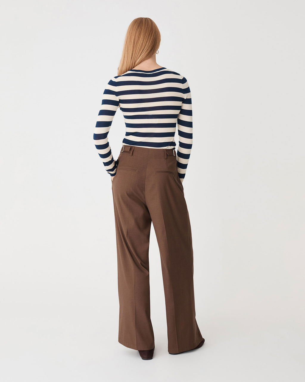 Lana Stripe Knit Top in navy cream — back view
