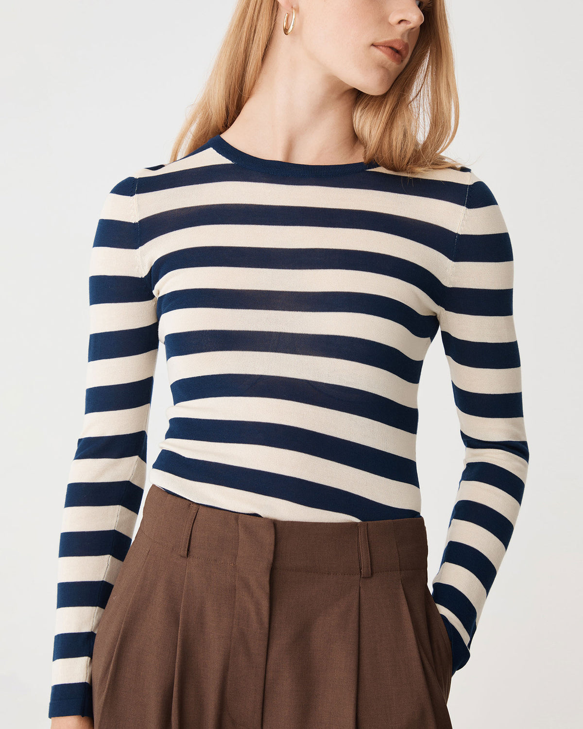 Lana Stripe Knit Top in navy cream — close-up view 2