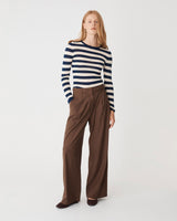 Lana Stripe Knit Top in navy cream — full-length view