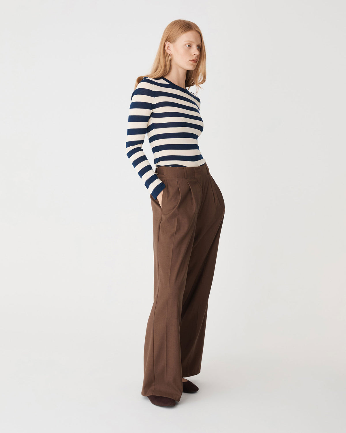 Lana Stripe Knit Top in navy cream — side view