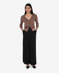 Arabell V-neck Stripe Cardigan in beige black — full-length view