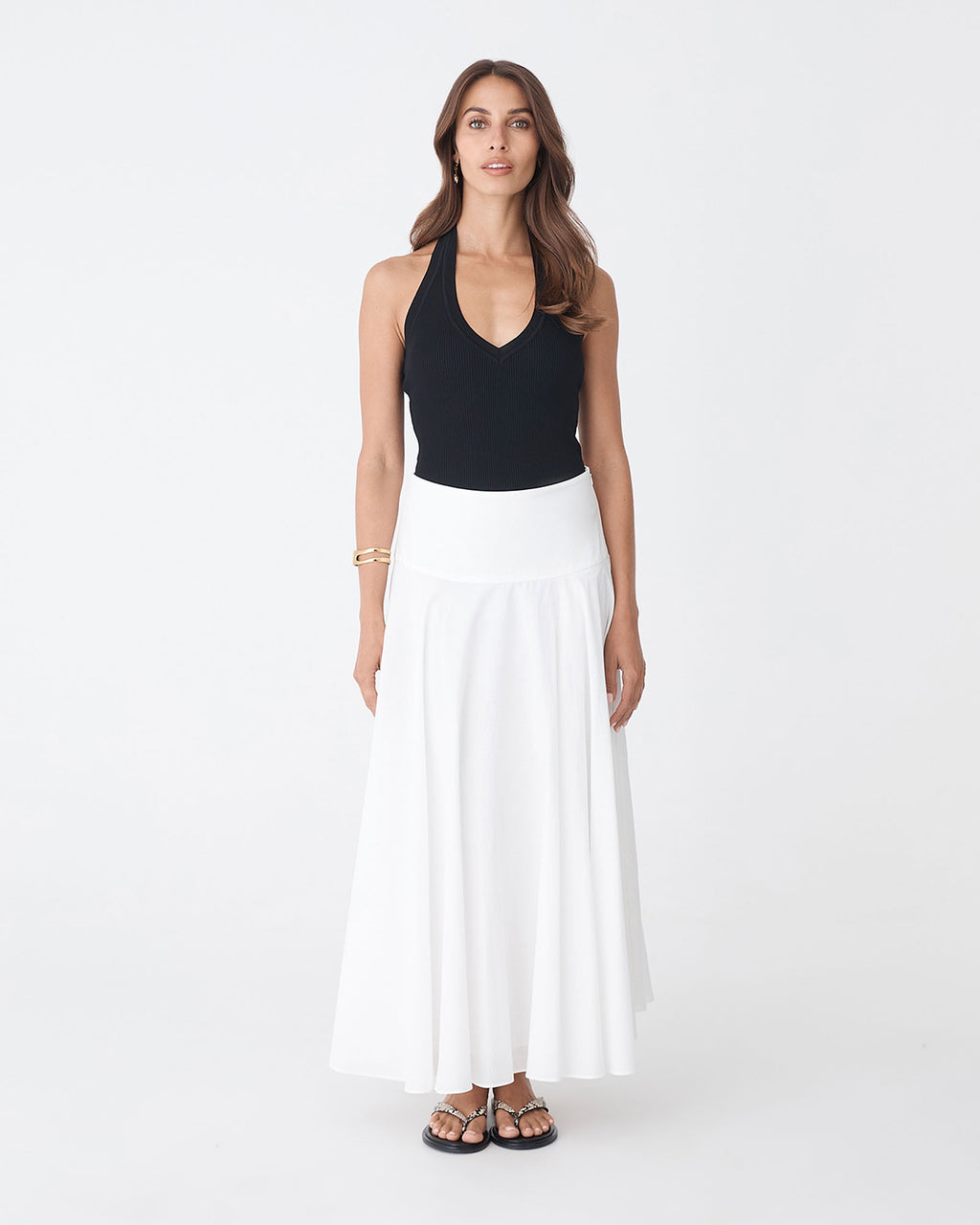 Chantell Halter Knit Top in black — full-length view