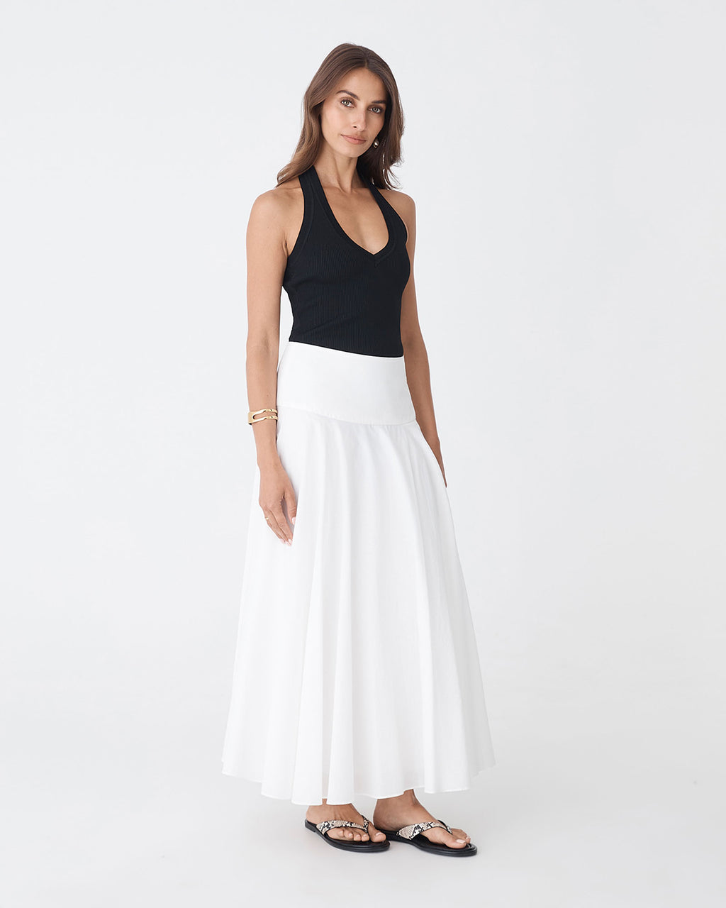 Chantell Halter Knit Top in black — full-length view 2
