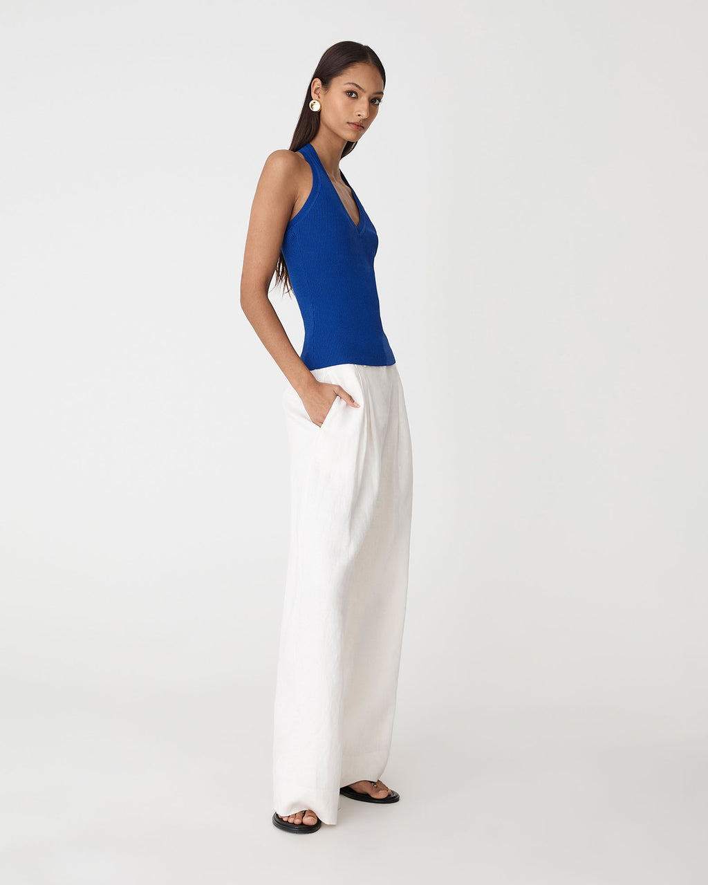 Chantell Halter Knit Top in cobalt — side view
