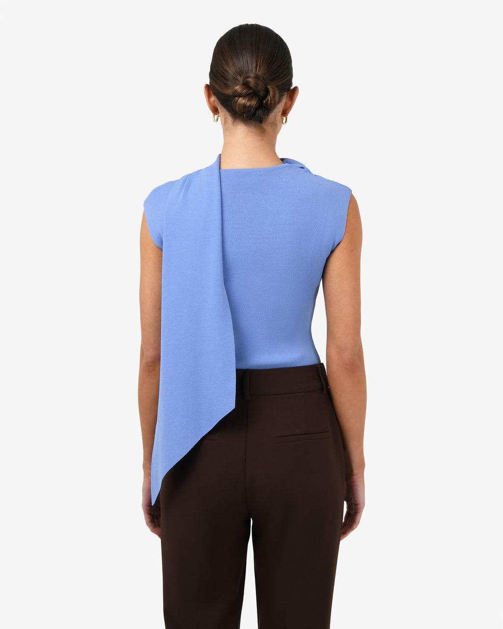 Isadora V-Neck Scarf Knit Top in periwinkle — back view
