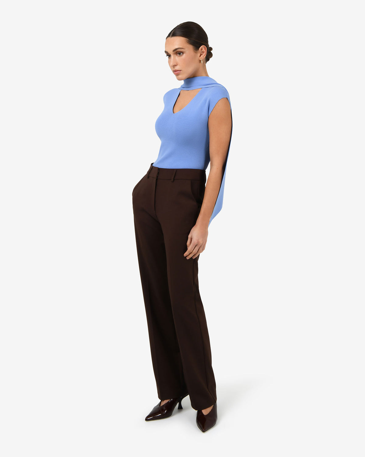 Isadora V-Neck Scarf Knit Top in periwinkle — side view 2