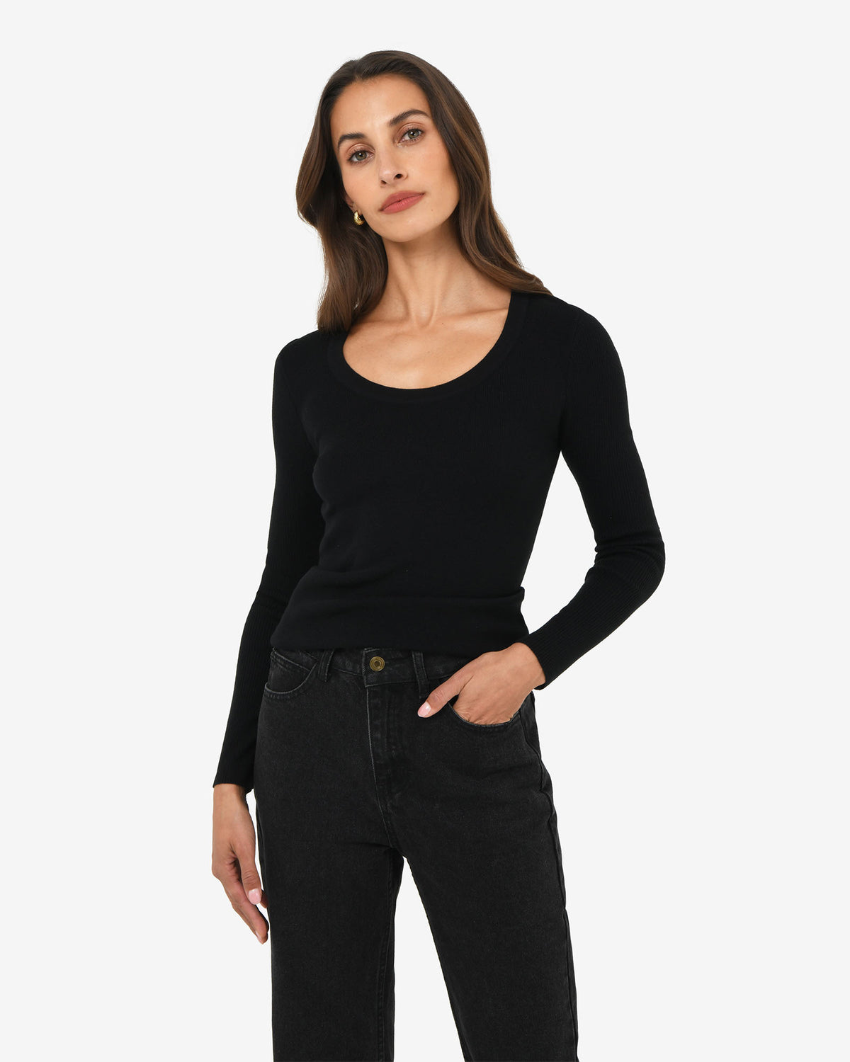 Samira Scoop Neck Knit in black — close-up view