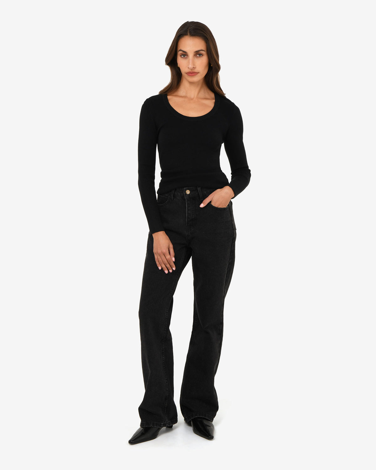 Samira Scoop Neck Knit in black — full-length view
