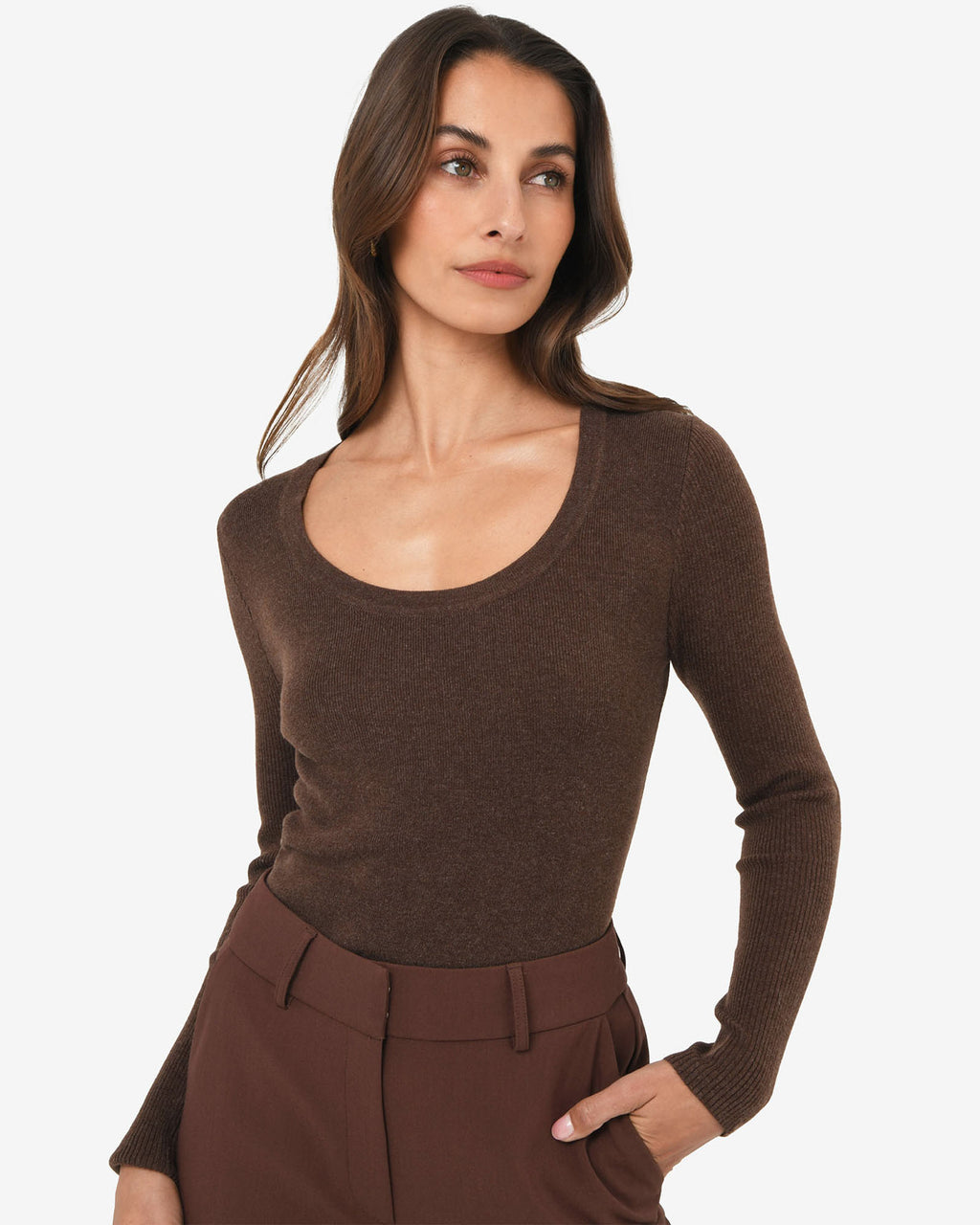 Samira Scoop Neck Knit in chocolate — close-up view 2