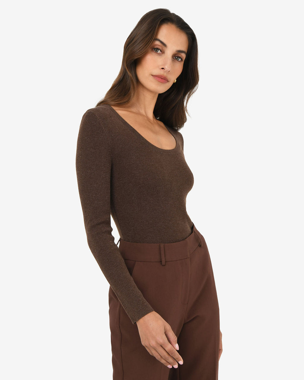 Samira Scoop Neck Knit in chocolate — side view