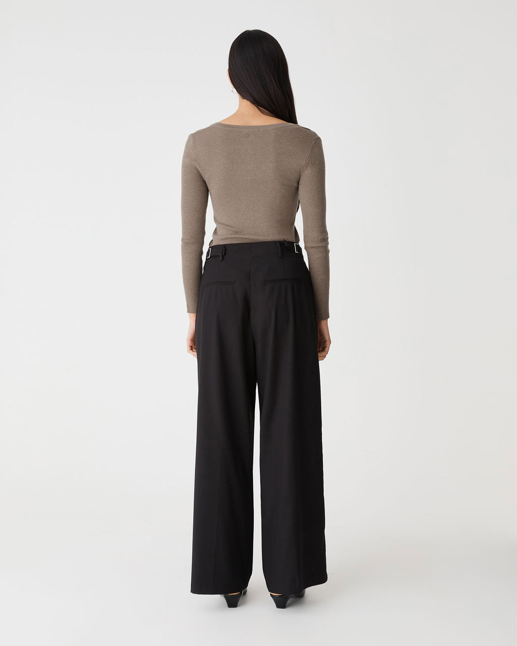 Samira Scoop Neck Knit in mushroom — back view