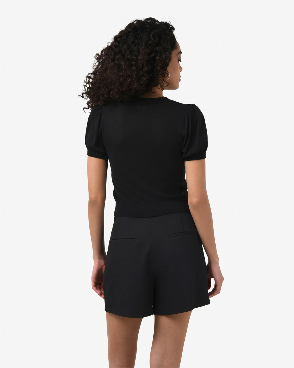 Cindy Puff Sleeve Cardigan in black — back view