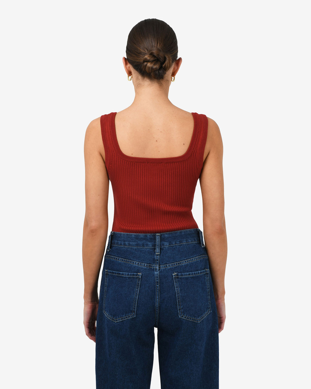 Ella Square Neck Rib Knit in clay — back view