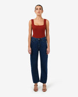 Ella Square Neck Rib Knit in clay — full-length view