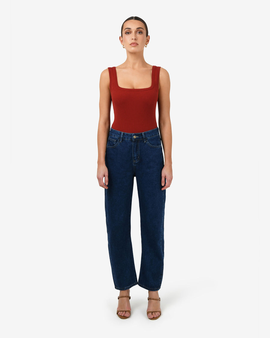 Ella Square Neck Rib Knit in clay — full-length view