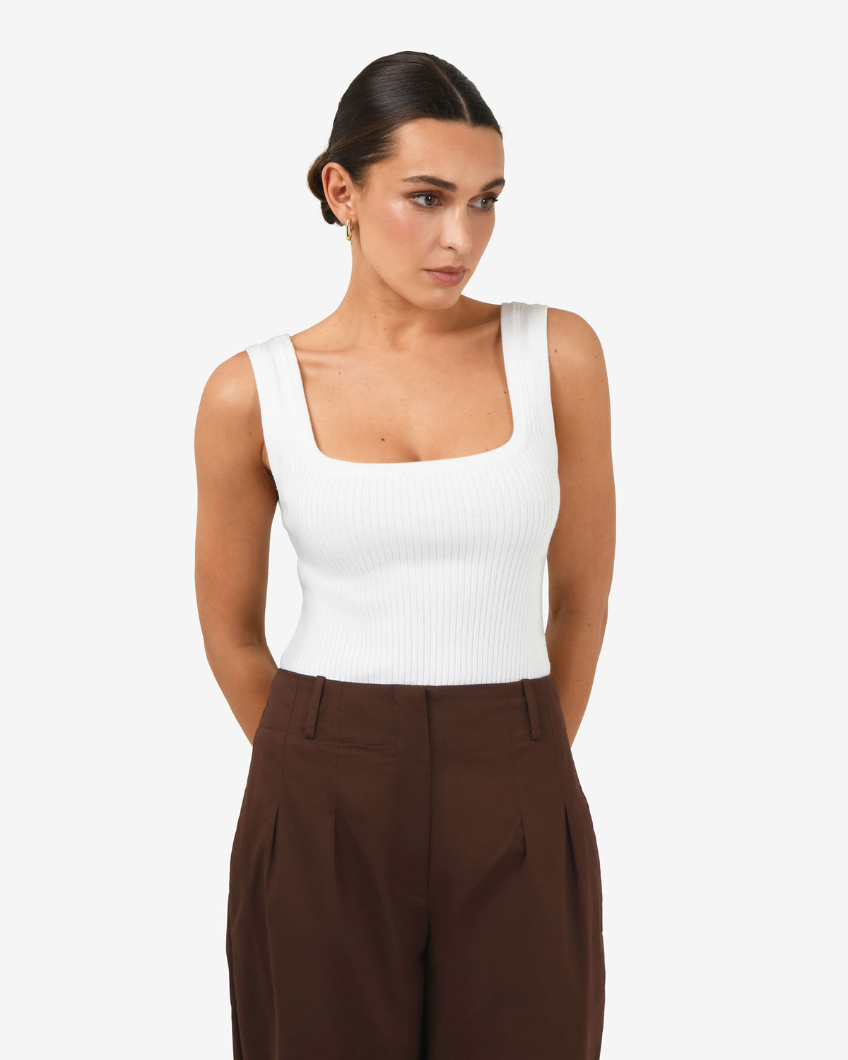 Ella Square Neck Rib Knit in ivory — close-up view